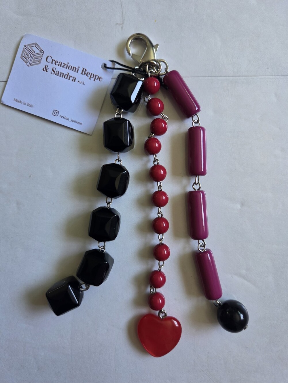 Creazioni Beppe & Sandra Red and Black Beaded Charm Key Chain